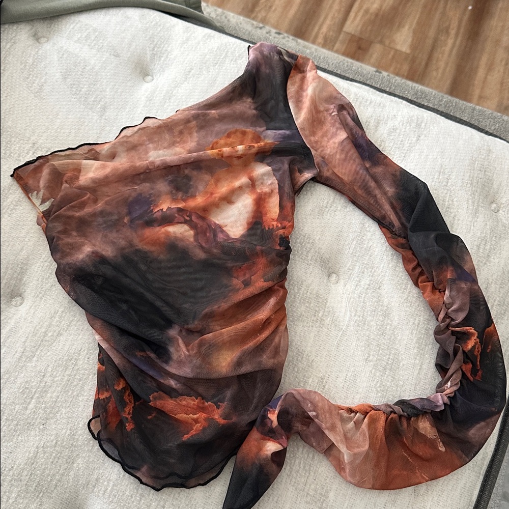 Sheer Abstract One-Shoulder Top